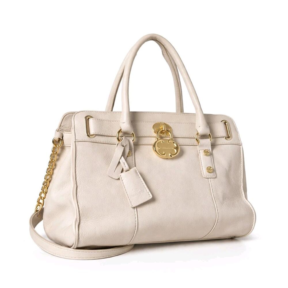 Emma Fox Cambridge Leather Satchel Cream Gold Chain Shoulder Bag